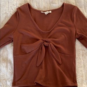 Brown Bow-Tie Fitted Top